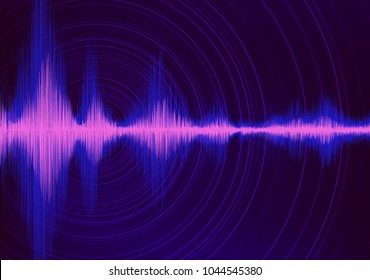 Dark Violet Digital Sound waves with Circle Vibration on Purple background,technology and earthquake wave concept,design for music industry,Vector,Illustration.