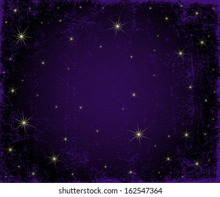 Dark violet grunge Christmas pattern with gold stars (vector)