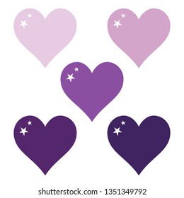 Dark violet hearts set, lilac clip art vector illustration
