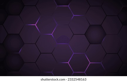 Dark violet hexagon gaming technology abstract background with purple and pink colored bright flashes.