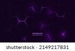 Dark violet hexagonal technology abstract vector background with purple colored bright flashes under hexagon. Hexagonal gaming vector abstract background.