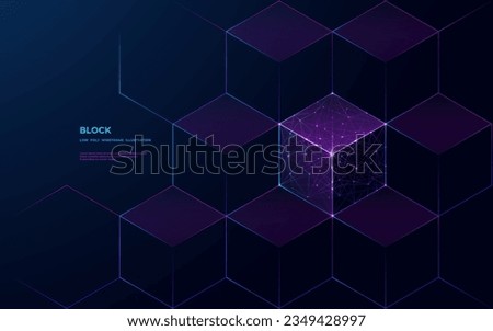 Dark violet hexagonal technology abstract vector background with purple color. Digital blockchain concept. Linked blocks or cubes as a honeycomb. Low poly wireframe futuristic style. Polygonal art