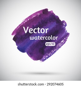 Dark violet watercolor vector background. Splash with rough, artistic edges. Hand drawn brush stroke with space for text. Template for banners. Abstract texture.