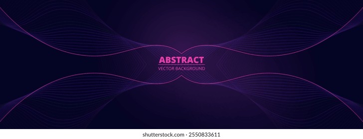 Fondo abstracto de Vector ancho violeta oscuro con líneas onduladas de color rosa y púrpura. Anuncio de Ilustración vectorial con un patrón elegante.