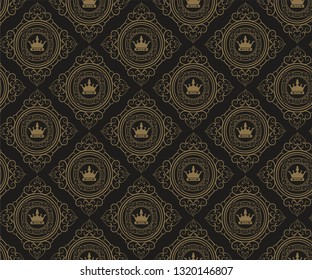 Dark wallpaper in royal style, seamless pattern, background texture, vector image