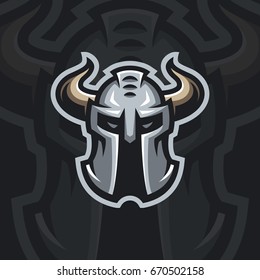 "Dark Warrior" mascot logo design. Sport team logotype illustration. Eps10 vector.
