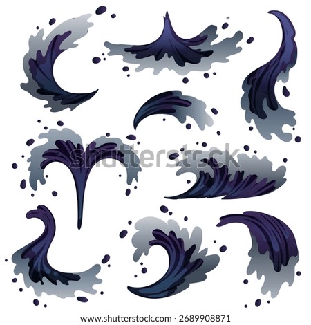 Dark Water Splash Vector Set Black Ink Wave and Pollution Concept clip art