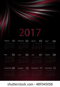 Dark wavy 2017 vector calendar design. Elements for your work. Eps10