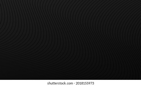 Fondo de metal lineal ondulado oscuro. Bandas delgadas industriales en superficie vectorial de acero abstracción de tracería de carbono negro brutal