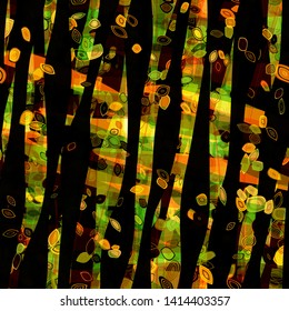 Dark wavy stripes with shine decorative elements like leaves. seamless texture. Abstract vector background for web page, banners backdrop, fabric, home decor, wrapping