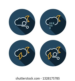 Dark weather flat outline icon set long shadow