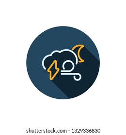 Dark weather thunderstorm flat outline icon set long shadow