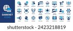 Dark web icon set. Containing darknet, deep web, encryption, anonymity, cybercrime, onion router, hacker and more. Solid vector icons collection.