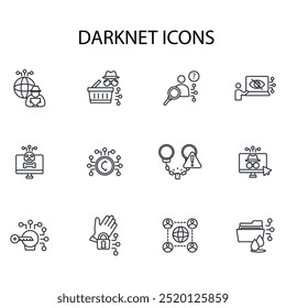 Dark web icon set.vector.Editable stroke.linear style sign for use web design,logo.Symbol illustration.