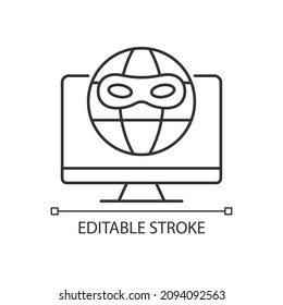 Dark web linear icon. Hidden internet. Specific web browser for access. Thin line customizable illustration. Contour symbol. Vector isolated outline drawing. Editable stroke. Arial font used