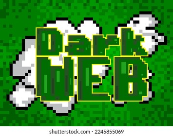 Dark Web. Pixelated word with geometric graphic background. Vector cartoon illustration.