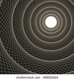  Dark web tunnel,  a perspective view from inside a pipeline, with an open end