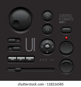 Dark Web UI Elements Design Gray. Buttons, Switches, bars, power buttons, sliders. Part one