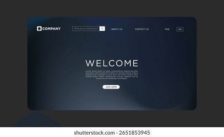 Dark Website Design Modern Welcome Page Template, User Interface
