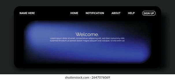 Uma interface escura de site com um design de canto arredondado.