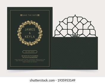 Dark wedding invitation with laser cut