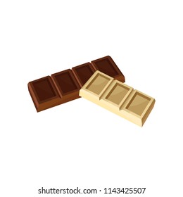 Dark and white chocolate bars, delicious dessert vector Illustration on a white background