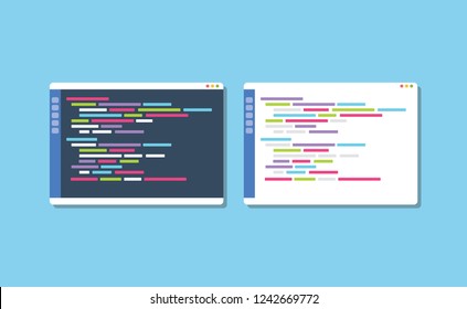 dark or white theme programming text editor compare vector illustration