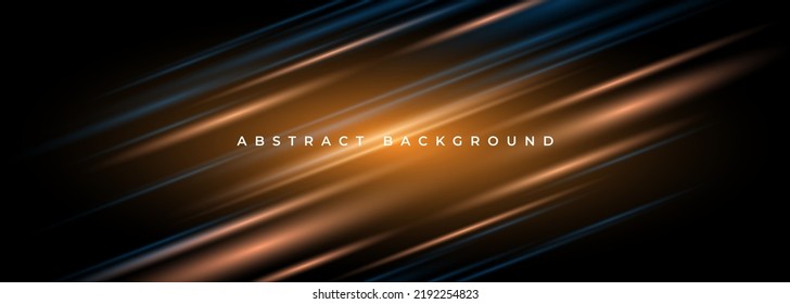 Dark wide abstract background with glowing motion light effect. Vector illustration