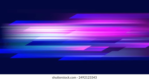 Dark wide abstract background with glowing speed and movement light effect.