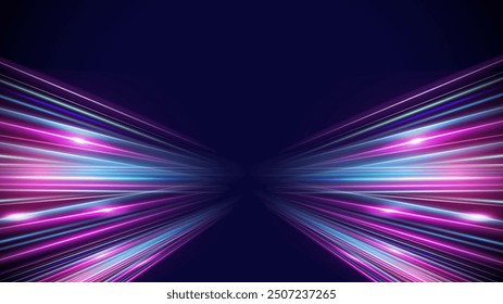 Dark wide abstract background with glowing speed and movement light effect.Motion light effect for banners.Fast speed car.	