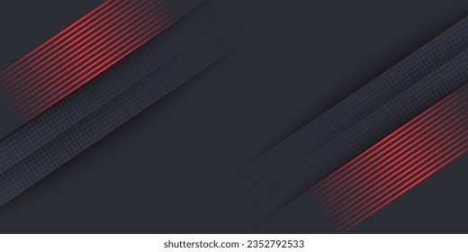 Dark wide abstract banner. Abstract dark grey background with orange light line on blank space. Dark futuristic luxury modern technology background.