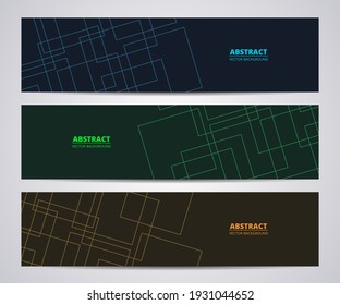 Dark wide modern web business vector banners set of three templates. Three color abstract web banner design template collection. Colorful modern bright futuristic abstract wide backgrounds.