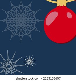 dark winter background snowflakes and red christmas balls