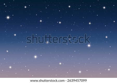 Dark winter night sky with glowing blue-purple gradient, shining stars, celestial constellations, and abstract nebula patterns. Vector design of magical cosmos backdrop