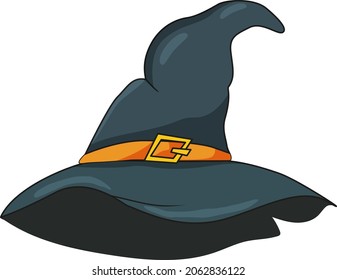 dark witch hat with gold fastener on transparent background for halloween
