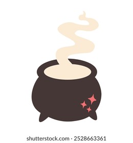 Dark witchs cauldron. Cute spooky Halloween element in flat style. Vector illustration