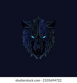 dark wolf head illustration, can be used for logos, mascots, icons, t-shirts, etc