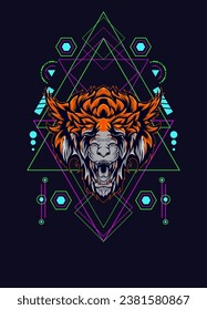 dark wolf head with sacred geometry. eps10 vector