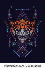 dark wolf head with sacred geometry. eps10 vector