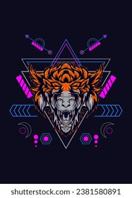 cabeza de lobo oscuro con geometría sagrada. vector eps10