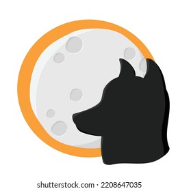 Dark wolf on the moon background. Cartoon illustration. Werewolf. Isolated object on a white. Vector.