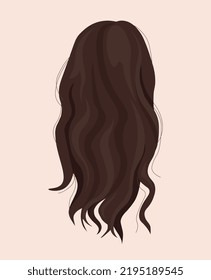 El peinado de las mujeres oscuras. Sticker de medios sociales e ícono para sitio web. Jovencita con el pelo suelto. Elegante y bonito carácter, con vistas desde atrás. Afiche o pancarta. Dibujo vectorial plano de dibujos animados