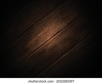 Fondo de madera oscura con un punto de luz en el centro. Una ilustración muy realista.