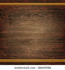 Dark Wood Texture With Rope, With Gradient Mesh, Vector Illustration