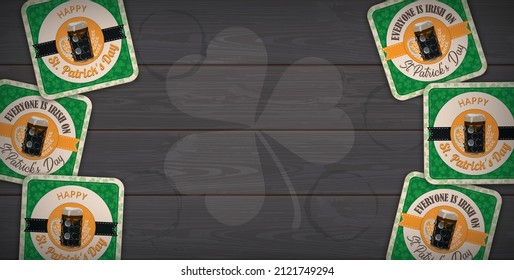 Dark Wooden Background Centre Beer Coasters St Patricks Day