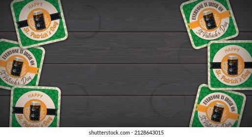 Dark Wooden Background Centre Beer Coasters St Patricks Day