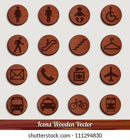 dark wooden icon set with different signs