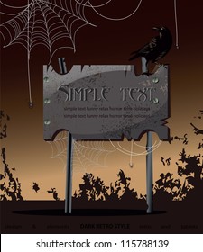 Dark wooden signboard, web elements set, banners and label