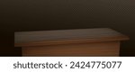 Dark wooden table with empty countertop on transparent background. Realistic 3d vector illustration of angle perspective view on desk with wood texture surface. Kitchen or office furniture mockup.