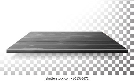 Dark Wooden Table Top, Floor, Wall Shelf Vector. Realistic Wood Texture Isolated.